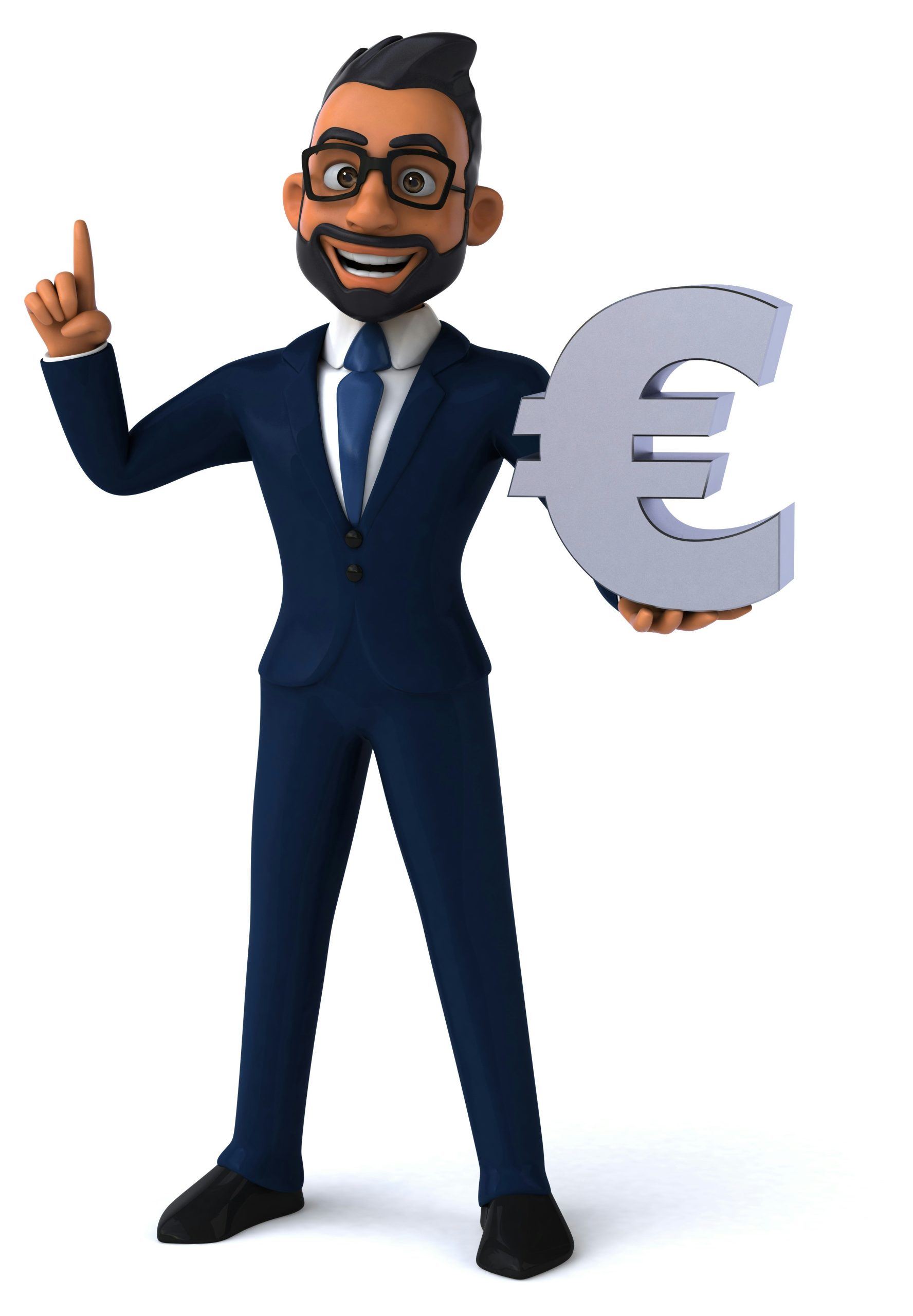 cartoon man holding euro currency sign